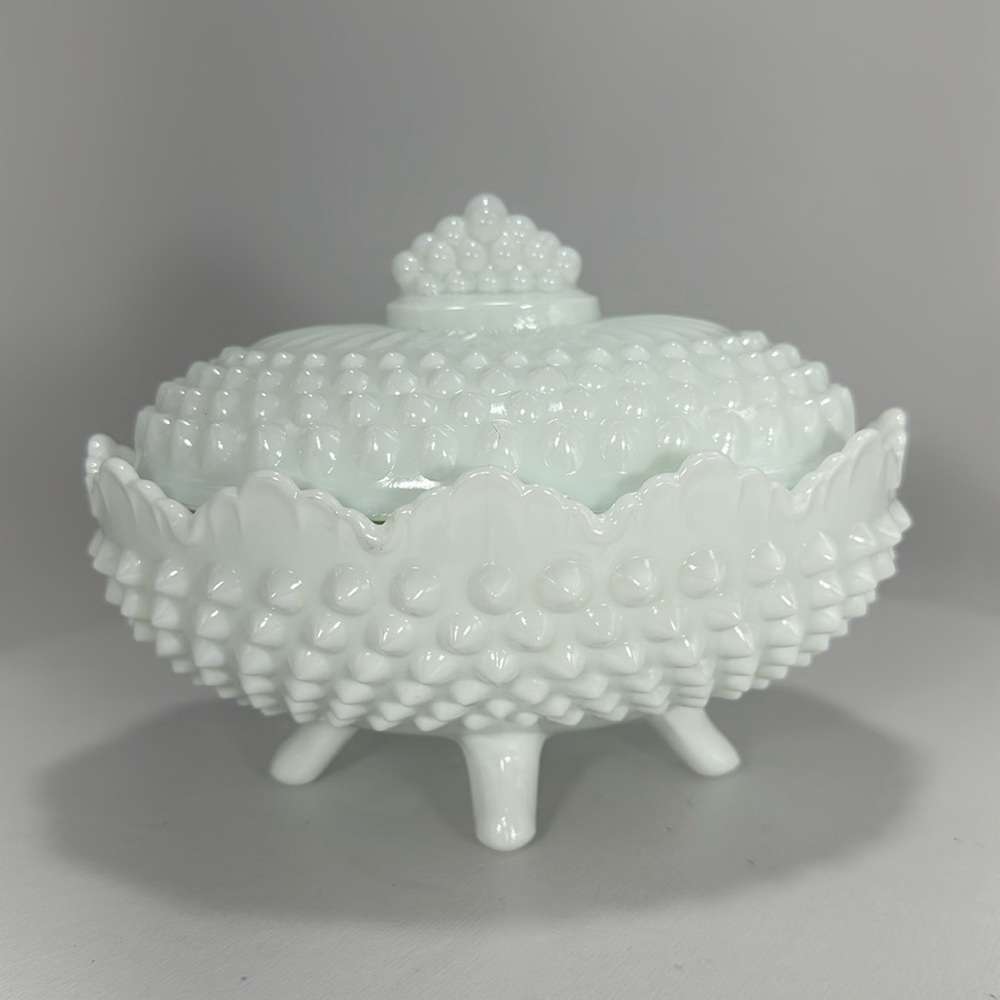 Vintage Fenton Hobnail - Milk glass Dish with Lid